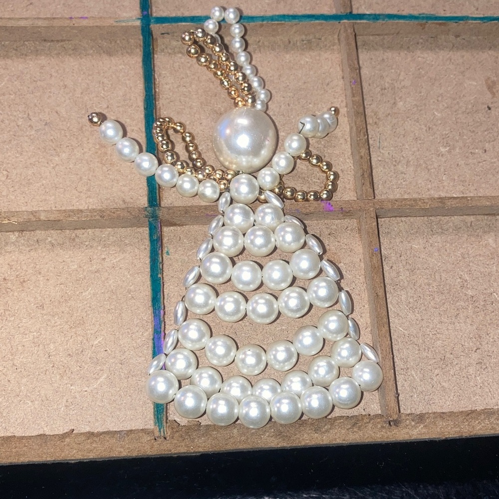 Elegant Pearl and Gold Angel Brooch